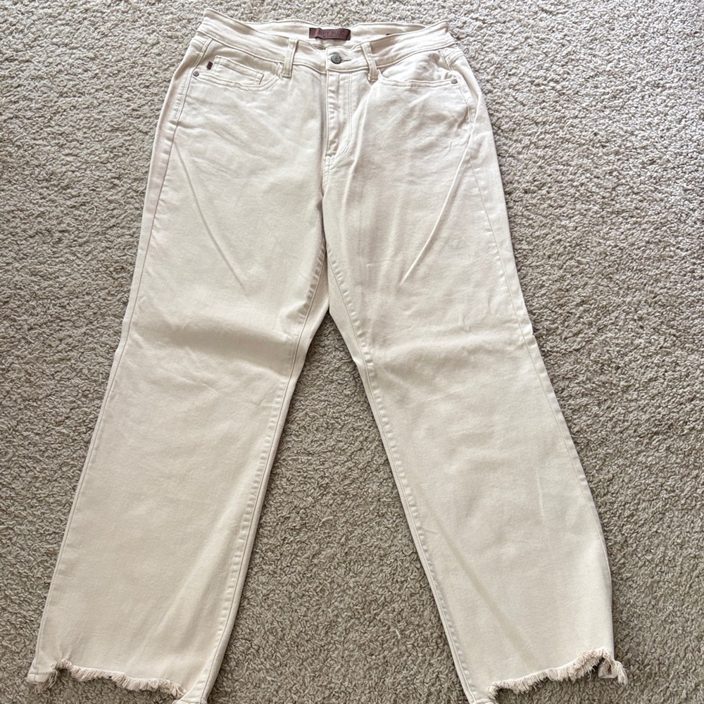 Judy Blue Light Tan jeans - raw hem - straight fit